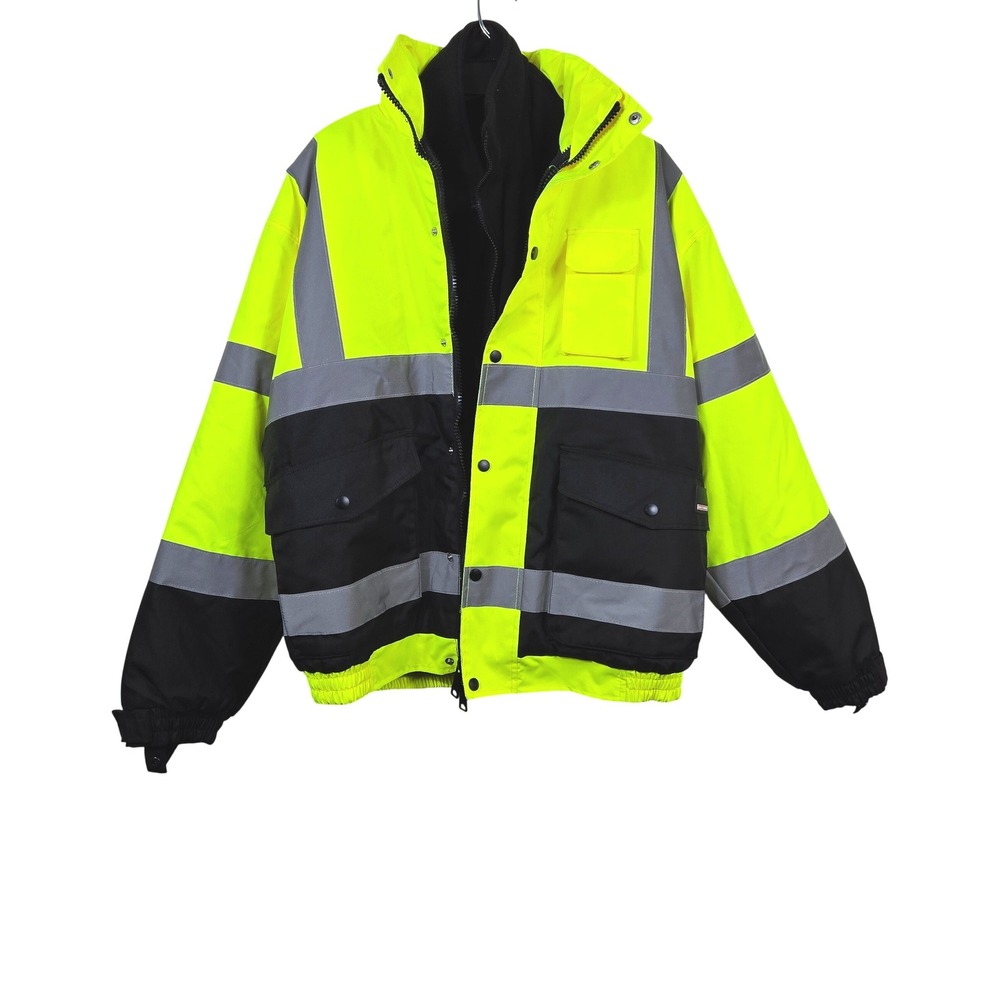 Craftsman Mens High Visibility ANSI 107-2010 Class 3 2-in-1 Bomber Jacket Large